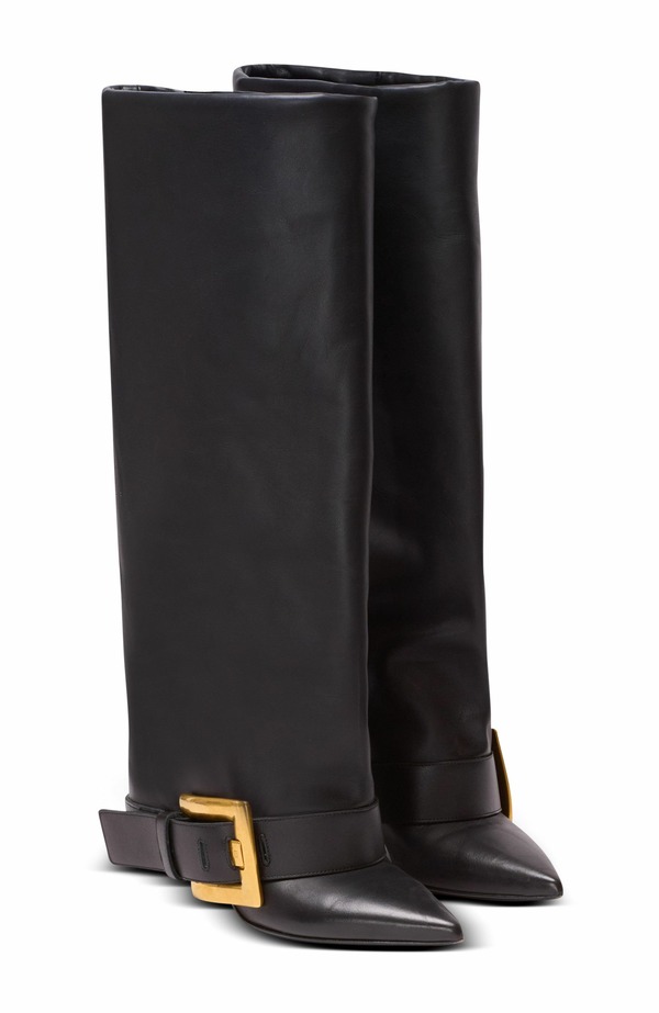バルマン レディース シューズ ブーツ・レインブーツ なめし革 Balmain Anthem Calfskin Leather Boots Black 黒いこと