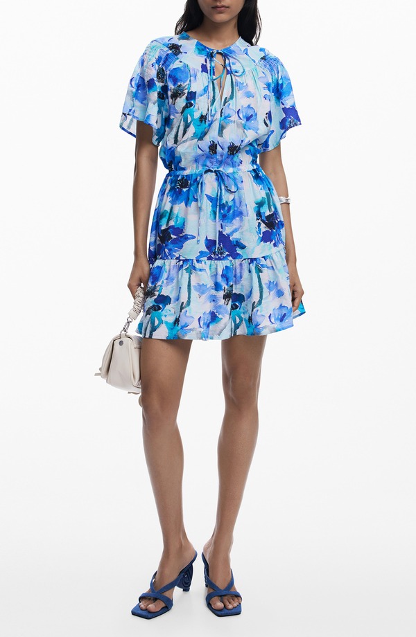 デジグアル レディース トップス ワンピース プリント ミニ Desigual Print Short Sleeve Minidress Blue ブルー