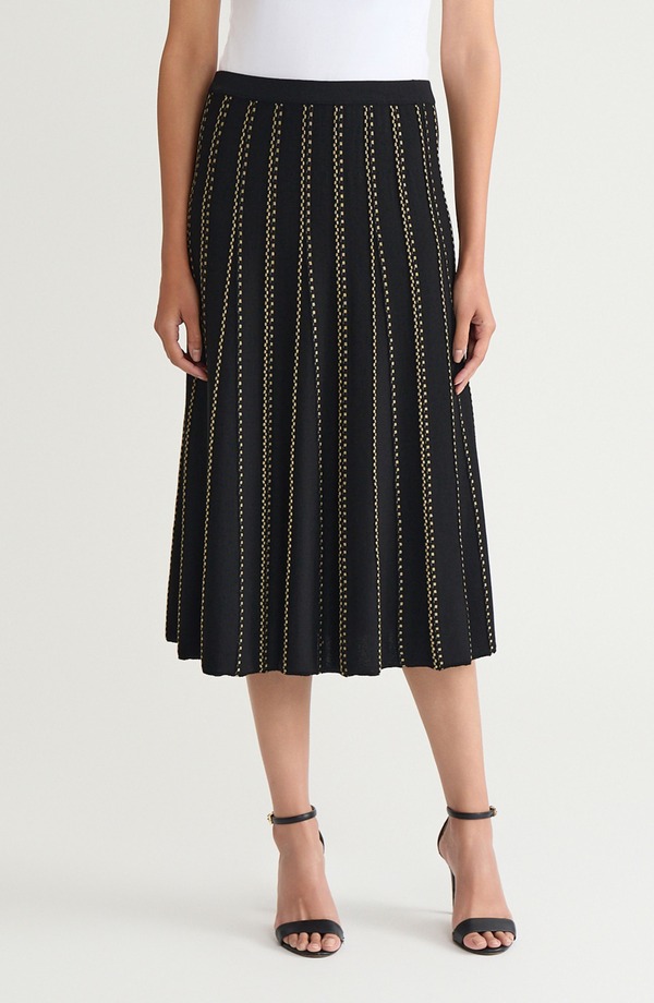 ミンウォン レディース ボトムスカート ミディ トール ニット Ming Wang Linear Metallic Knit Midi Skirt Black/ Gold ブラック