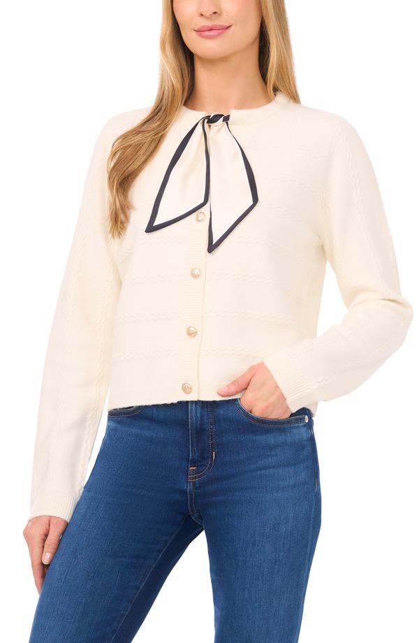 セセ レディース アウター パーカー・スウェット カーディガン CeCe Tie Scarf Cardigan Butter Ivory アイボリー