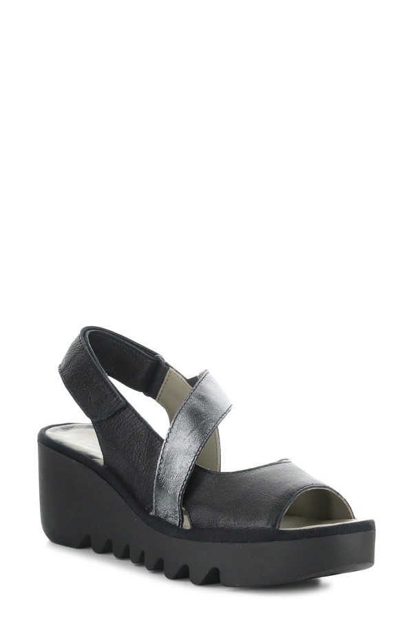 飛球英国の首都 レディース シューズ 踵 プラットホーム サンダル Fly London Basy Slingback Platform Wedge Sandal Black/ Graphite 黒いこと