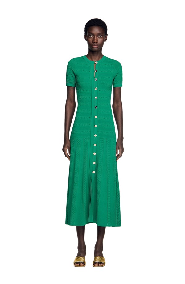 サンドロ レディース トップス ワンピース ニット マキシ SANDRO Knit maxi dress Emeuraude Green グリーン|ReVida 店