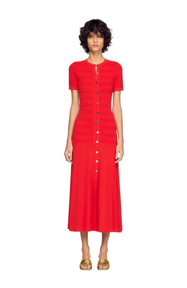 サンドロ レディース トップス ワンピース ニット マキシ SANDRO Knit maxi dress Red レッド|ReVida 店
