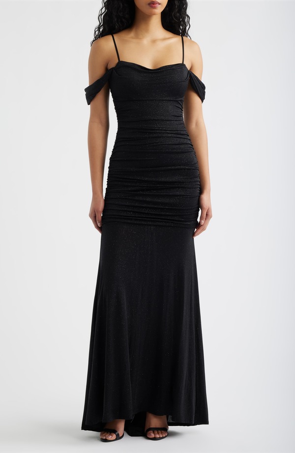 エメラルドサンデー レディース トップス ワンピース Emerald Sundae Glitter Cold Shoulder Gown Black / Ivory アイボリー 21,560円