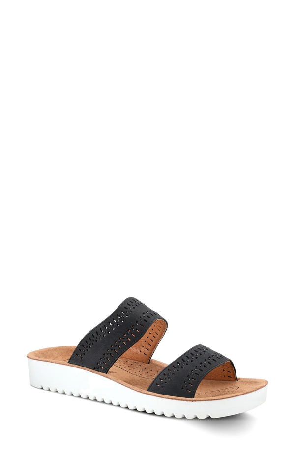 フレクサス レディース シューズ ヒール カットアウト サンダル Flexus by Spring Step Bayshore Crystal Cutout Slide Sandal Black ブラック|ReVida 店