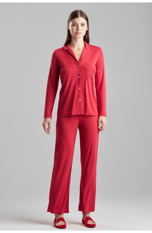 ナトリ レディース アンダーお召しもの ナイト爵お召しもの Natori Embroidery. Shangri La Notch PJ Set Red 赤いこと
