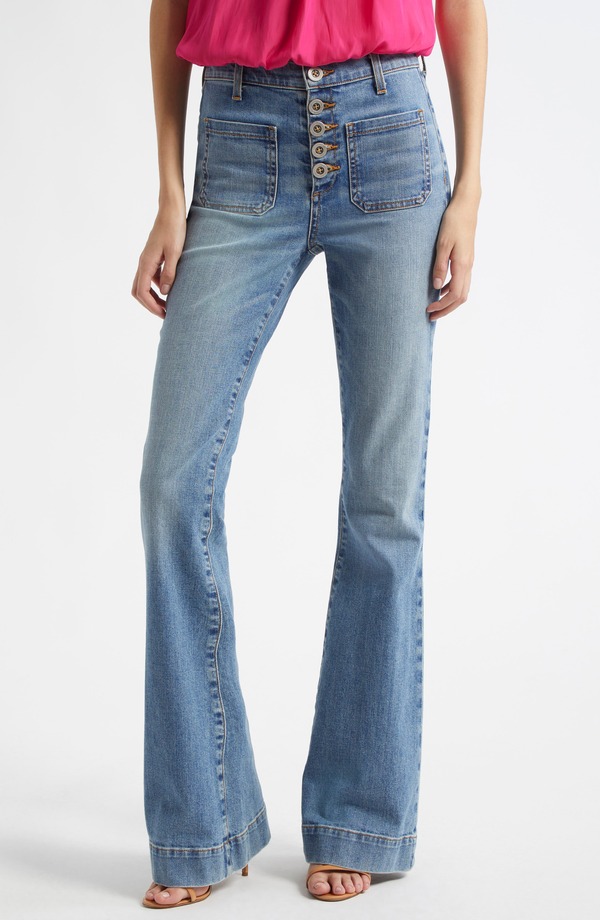 レイミー ブルック レディース ボトムス デニムパンツ ワイドレッグ ジーンズ Ramy Brook Cindy Exposed-Button Fly Wide Leg Jeans Light Wash