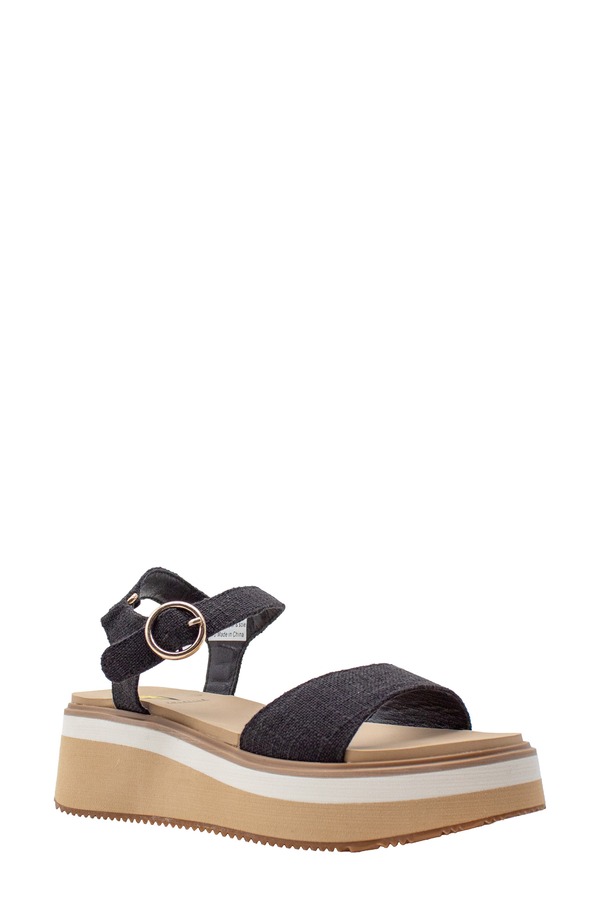 ボラティル レディース シューズ 踵 プラットホーム サンダル アンクル Volatile Porcini Ankle Straplatform Sandal Black Linen 黒いこと