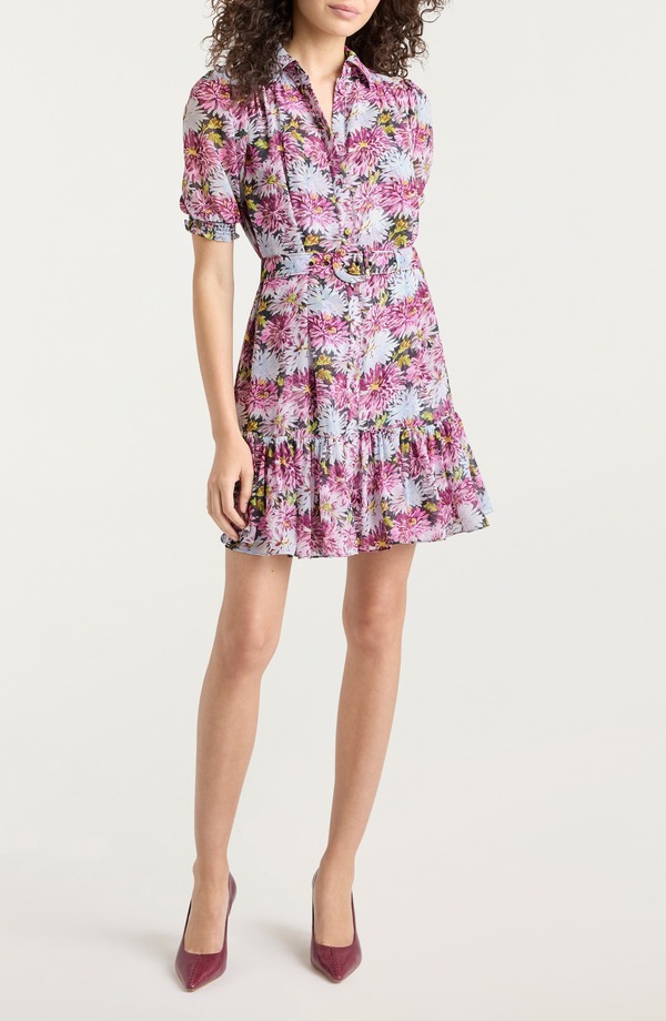サンク セプト レディース トップス ワンピース プリント シャツ Cinq Sept Halbini Dahlia Print Puff Sleeve Belted Shirtdress Lavender Crystal Multi ラベンダー