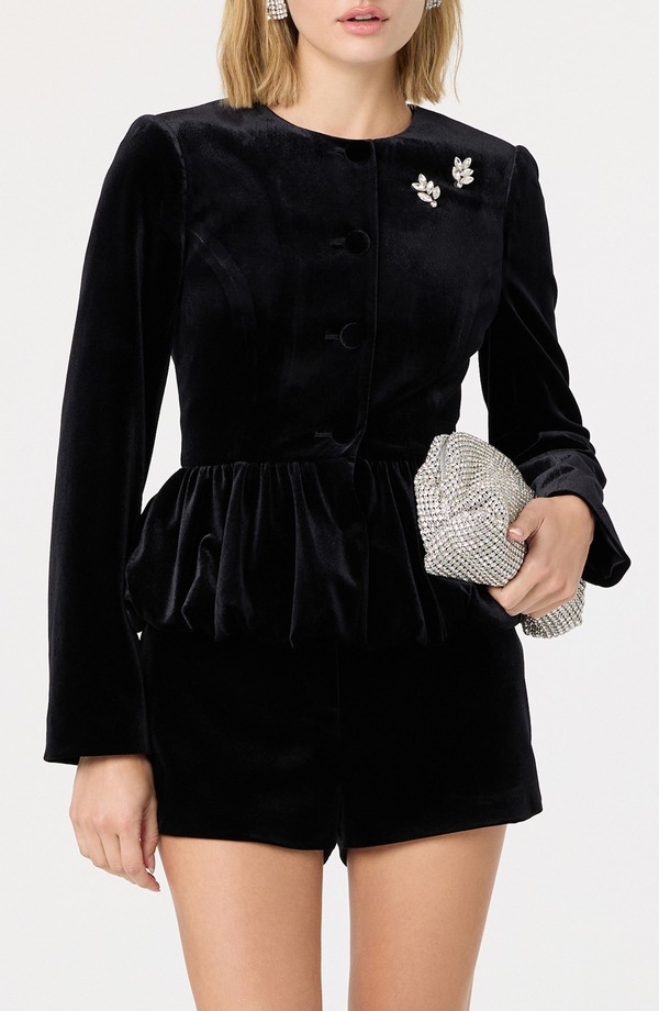 アストール レディース アウター ジャケット・ブルゾン ベルベット ASTR the Label Nicolle Velvet Peplum Jacket Black ブラック