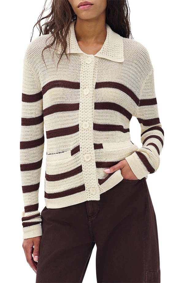 ラグアンドボーン レディース アウター パーカー・スウェット 綿織物 ジレー rag \u0026 bone Costi Stripe Cotton Blend Cardigan Ivory Multi 象牙色