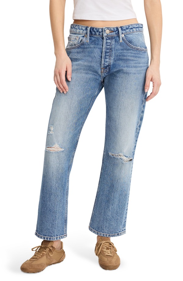 好ましいアメリカン レディース ボトムス ジーンズズボン下 引っ切り無い アンクル デニム Good American Ripped Ankle Straight Leg Jeans Indigo1221