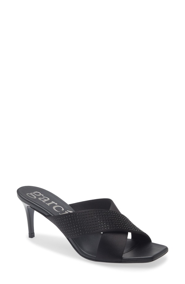 ペドロガルシア レディース シューズ 踵 サンダル Pedro Garcia Idonna Crystal Studded Sandal Black Satin 黒いこと