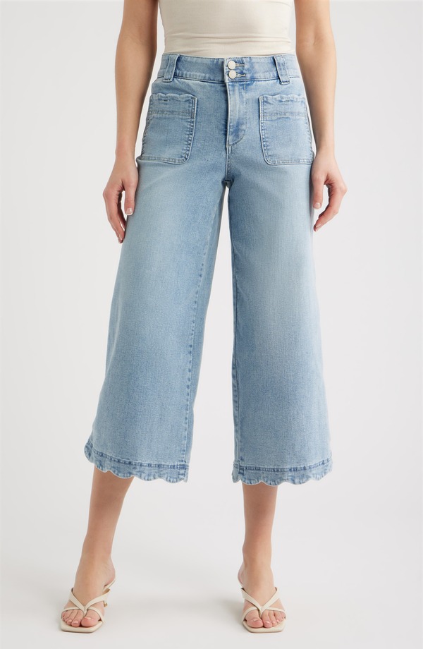 ウィット&ウィズダム レディース ボトムス デニムパンツ ワイドレッグ ハイウエスト ジーンズ Wit & Wisdom Scallopatch Pocket High Waist Crop Wide Leg Jeans Light Blue Artisanal ブルー