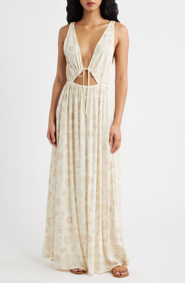 リップカール レディース アウター パーカー・スウェット カットアウト マキシワンピース マキシ Rip Curl Catalina Island Plunge Cutout Maxi Dress Natural｜ReVida 店