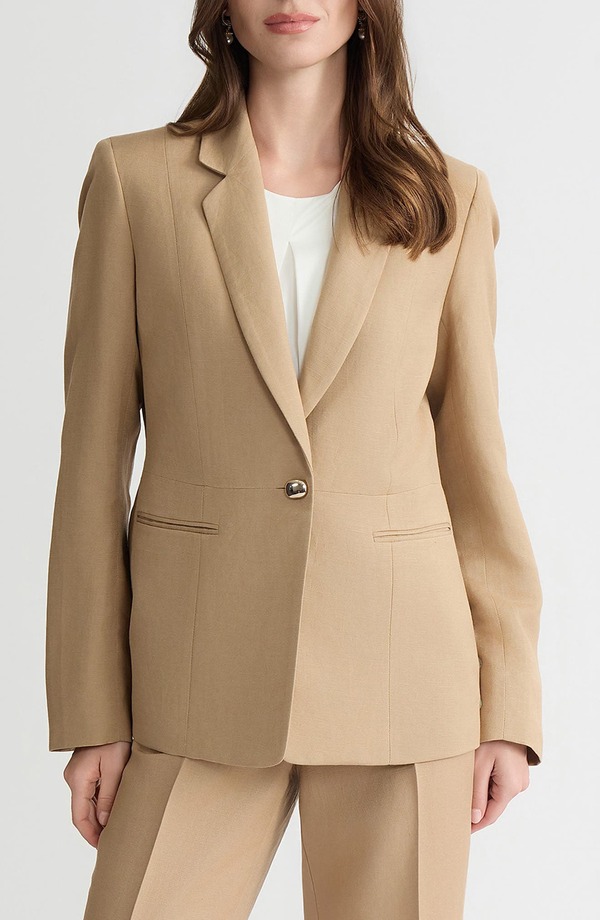 カスパール レディース アウター 上衣・上衣 スポーツジャケット リネン KASPER One-Button Linen Blend Peplum Blazer Toasted Wheat