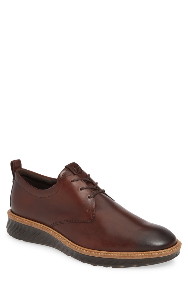 残響音 メンズ シューズ オックスフォード 競り合い ECCO ST.1 Hybrid Plain Toe Derby Cognac Leather