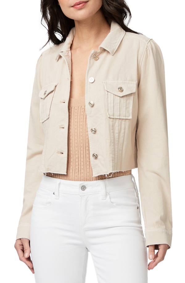 ペイジ レディース アウター ジャケット・ブルゾン PAIGE Pacey Raw Hem Crop Twill Jacket Soft Beige ベージュ|ReVida 店