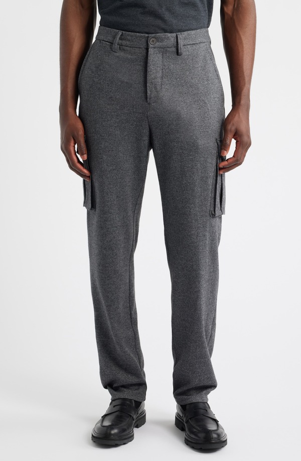 ブガッチ メンズ ボトムス カジュアルパンツ カーゴパンツ ニット Bugatchi Brushed Knit Flat Front Cargo Pants Grey Melange グレー