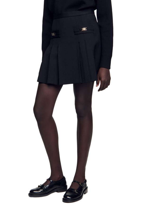 サンドロ レディース ボトムスカート プリーツ SANDRO Short pleated skirt Black ブラック