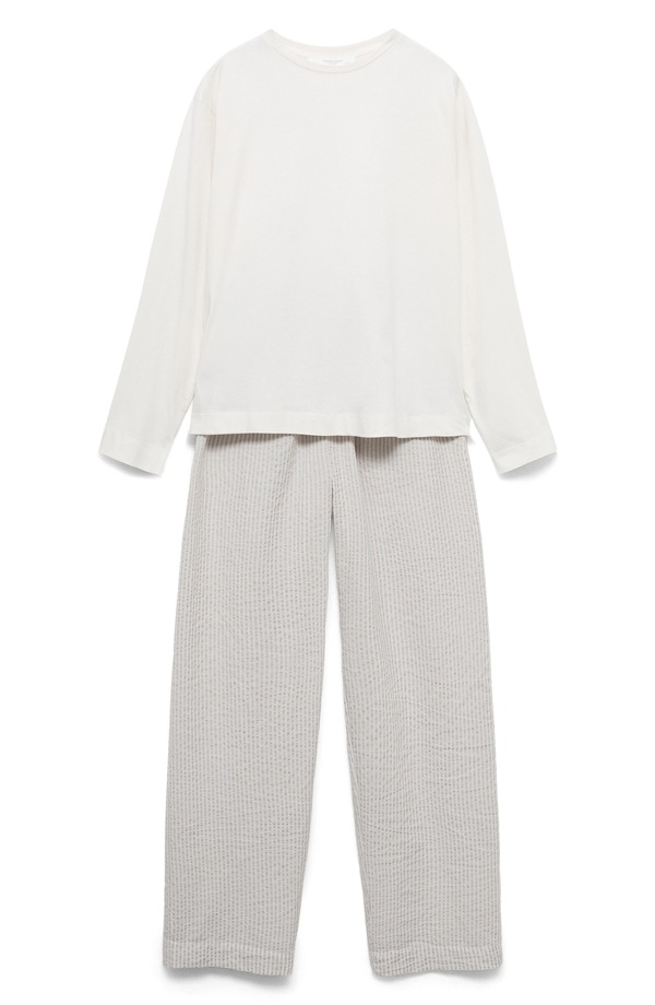 マンゴ レディース アンダーウェア ナイトウェア コットン MANGO Cotton Seersucker Pajamas Charcoal チャコール