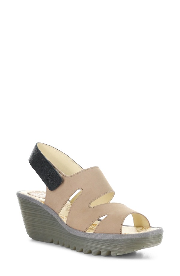 飛球英国の首都 レディース シューズ 踵 プラットホーム サンダル Fly London Yaad Slingback Platform Wedge Sandal Taupe/ Black 黒いこと