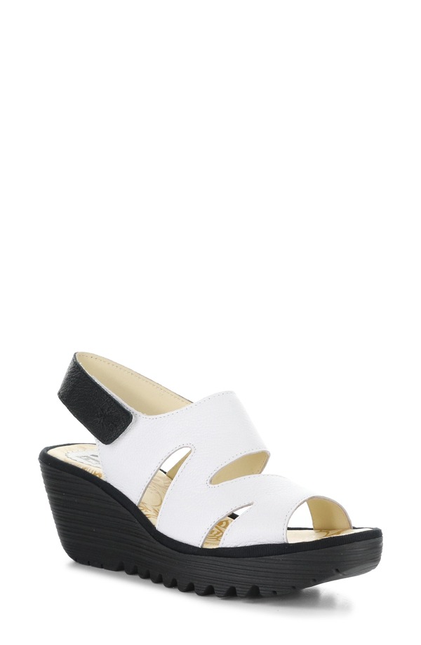 飛球英国の首都 レディース シューズ 踵 プラットホーム サンダル Fly London Yaad Slingback Platform Wedge Sandal White/ Black 白いこと