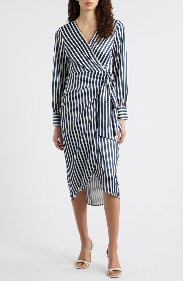 サムエデルマン レディース トップス ワンピース Sam Edelman Long Sleeve Stripe Wrap Dress Navy ネイビー