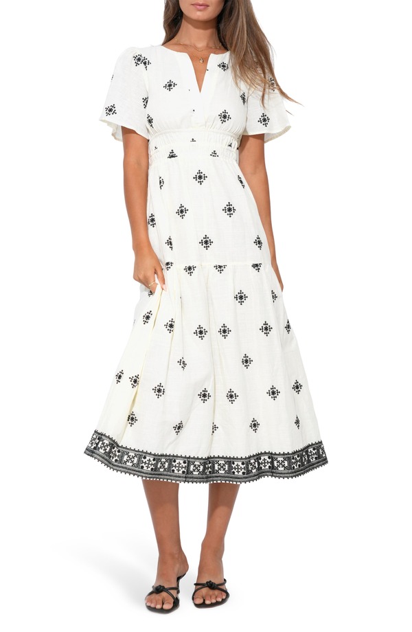 アドレイン ラエ レディース トップス ワンピース ミディ コットン 刺繍 Adelyn Raelani Embroidered Cotton Midi Dress Ivory/ Black アイボリー