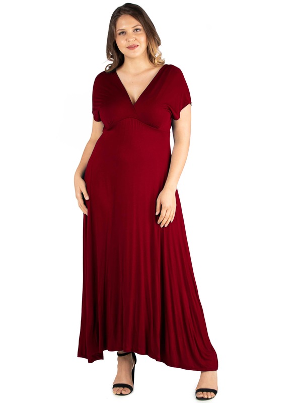 24 セブンコンフォート レディース トップス ワンピース Vネック エンパイア マキシ 24seven Comfort Apparel Empire Waist V-Neck Maxi Dress Wine ワイン