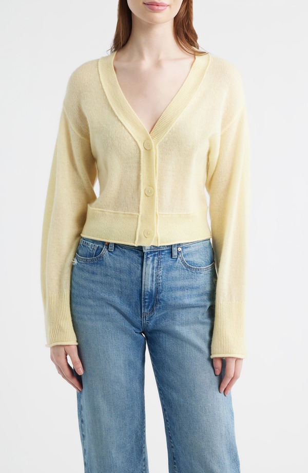 ラブスハックファンシー レディース アウター パーカー・スウェット カーディガン LoveShackFancy Lawrence Crop Cashmere Cardigan Light Lemon|ReVida 店