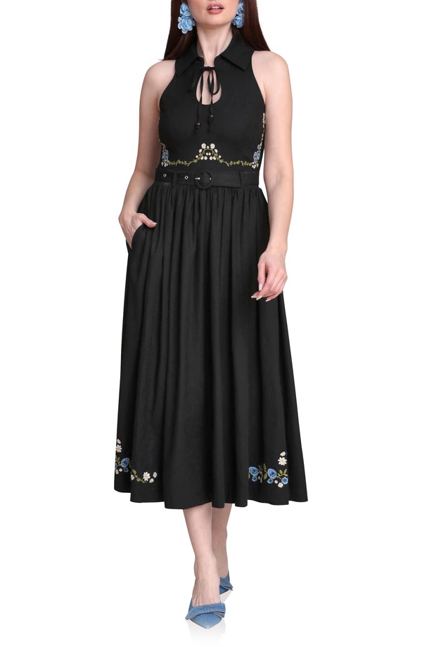 アヴェックレフィーユ レディース トップス ワンピース フラワー柄 レース フラワー Avec Les Filles Placed Floral Embroidery DRess Black ブラック