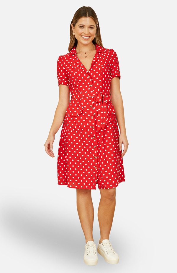 ユミキム レディース トップス ワンピース ドット柄 ドット シャツ Yumi Retro Shirt Polka Dot Dress Red レッド｜ReVida 店