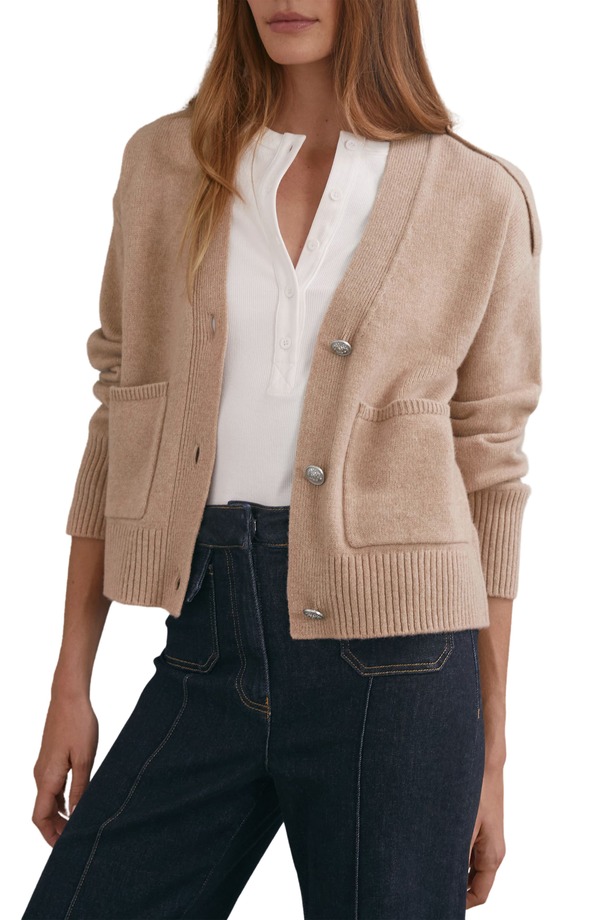 レイス レディース アウター パーカー・スウェット Vのど首 羊毛 ジレー Reiss Maya V-Neck Wool-Blend Cardigan Beige Neutral ベージュ