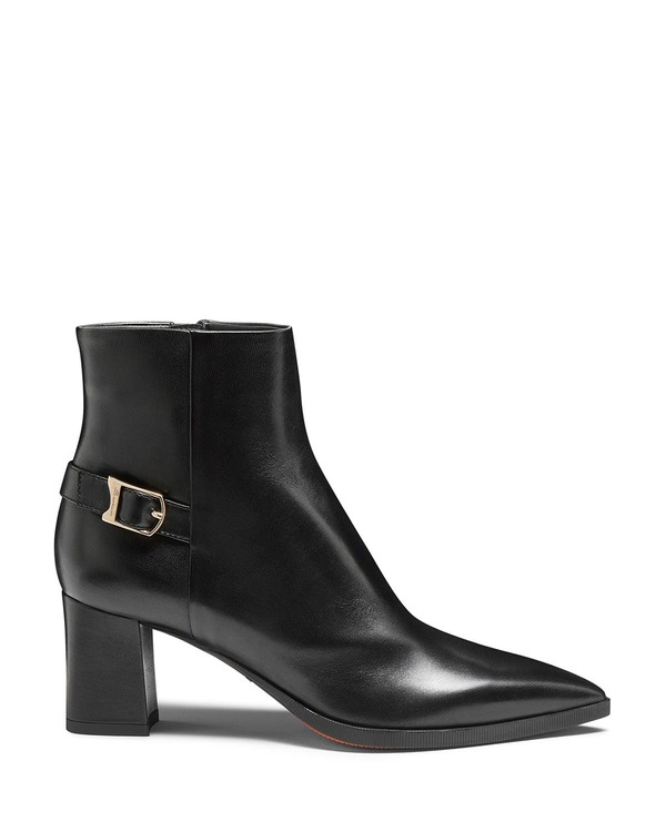 サントーニ レディース シューズ ブーツ・レインブーツ アンクル なめし革 踵 Santoni Women\u0027s Leather Mid-Heel Ankle Boot with Decorative Buckle Black 黒いこと