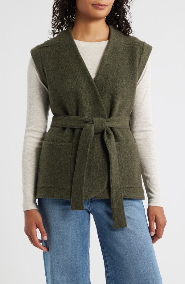 ウィット&ウィズダム レディース アウター ベスト セーター Wit & Wisdom Tie Waist Sweater Vest Heather Charcoal Olive チャコール 20,335円