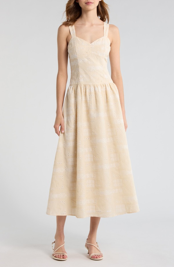 お月さまリバー レディース トップス 衣装 パッチワーク スピード競技 MOON RIVER Eyelet Lace Patchwork Sundress Taupe トープ