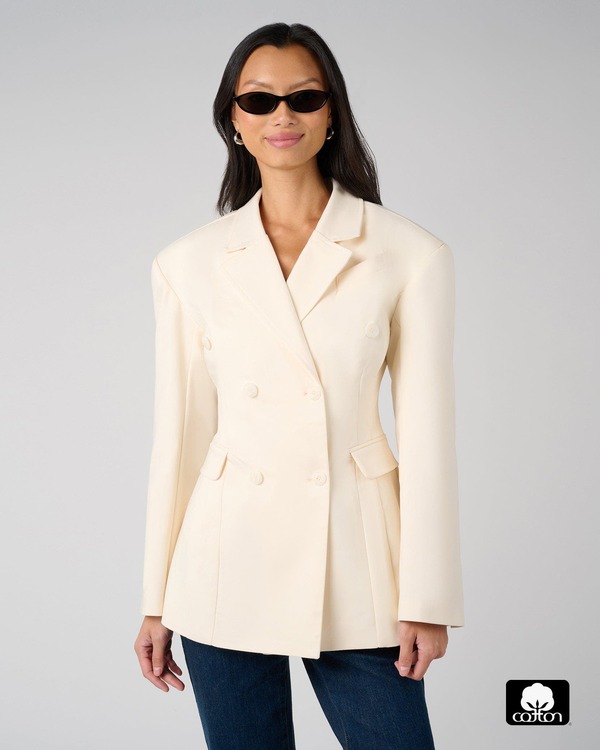 ウィ ウォー ワット レディース アウター ジャケット・ブルゾン ウエストマーク ブレザー WeWoreWhat Double Breasted Cinched Waist Blazer Ivory アイボリー