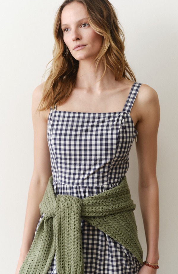 マリーン レイヤー レディース トップス ワンピース ギンガムチェック ミディ コットン ギンガム Marine Layer Demi Gingham Pima Cotton Poplin Midi Dress Navy Gingham ネイビー