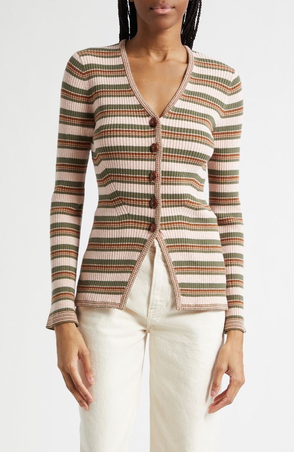 ヴェロニカ ベアード レディース アウター パーカー・スウェット カーディガン Veronica Beard Grazia Stripe Cardigan Pink Shell Stone Army ピンク