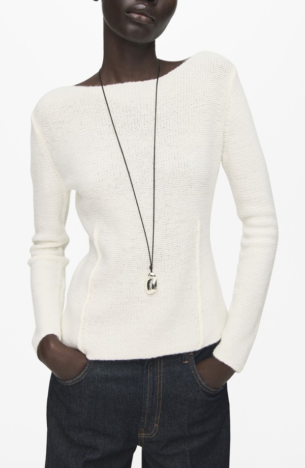 マンゴ レディース アウター パーカー・スウェット セーター MANGO Sweater with Seam Details Ecru エクリュ|ReVida 店
