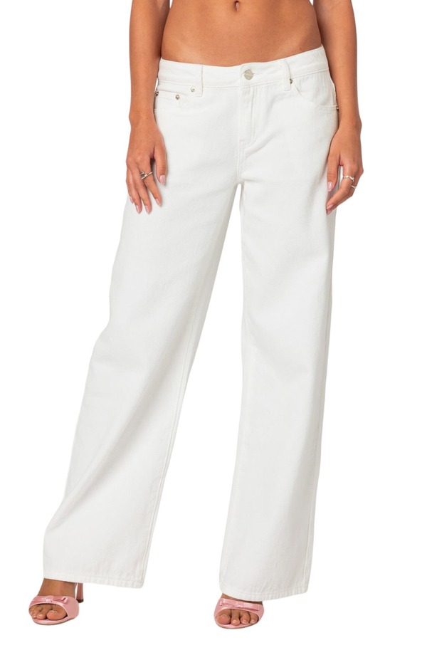 アディクテッド レディース ボトムス デニムパンツ ストレート ジーンズ EDIKTED Bow Pocket Straight Leg Jeans White ホワイト