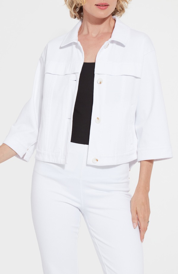 リジー レディース ボトムス ジーンズズボン下 上衣 Lysse Remi Quarter Sleeve Denim Jacket White 白いこと