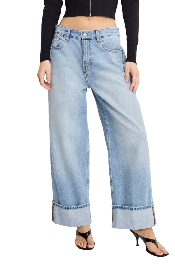 グッドアメリカン レディース ボトムス デニムパンツ ジーンズ Good American Good Standard Cuffed Hem Baggy Jeans Indigo1133