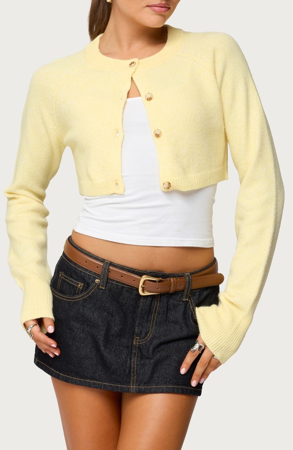 アディクテッド レディース アウター パーカー・スウェット カーディガン EDIKTED Morgynne Crop Cardigan Yellow イエロー