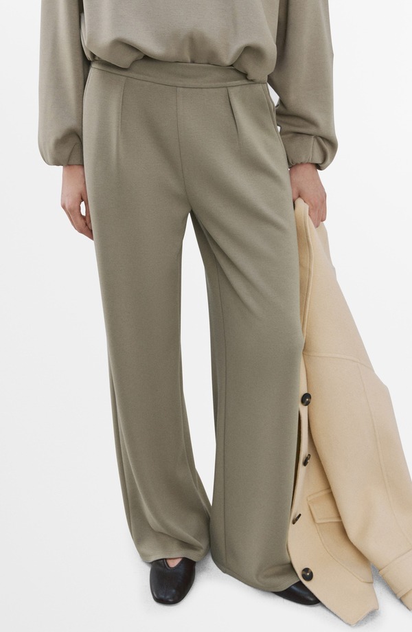 マンゴ レディース ボトムス レギンス プリーツ パンツ MANGO Pleated Elastic Waist Pants Khaki Green グリーン