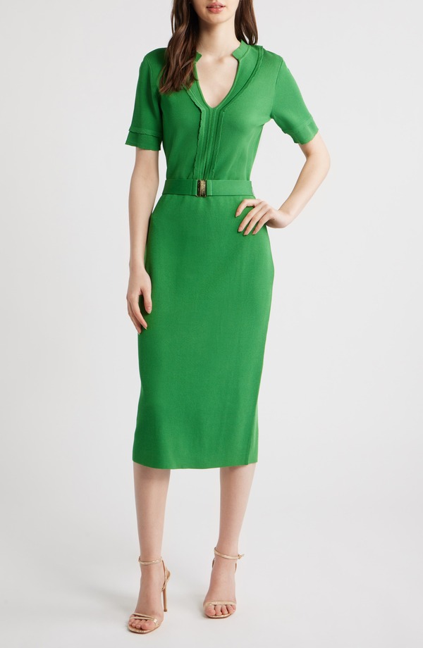 エリータハリ レディース トップス ワンピース ミディ セーター Elie Tahari The Zariyah Belted Midi Sweater Dress Meadow