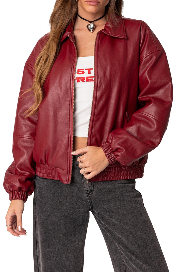 アディクテッド レディース アウター ジャケット・ブルゾン レザー フェイクレザー EDIKTED Halley Faux Leather Jacket Bordu