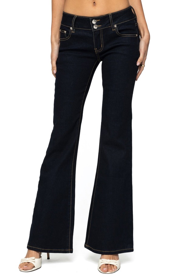 アディクテッド レディース ボトムス デニムパンツ ローライズ ジーンズ EDIKTED Tilda Low Rise Flare Jeans Indigo-Blue-Raw-Wash インディゴ