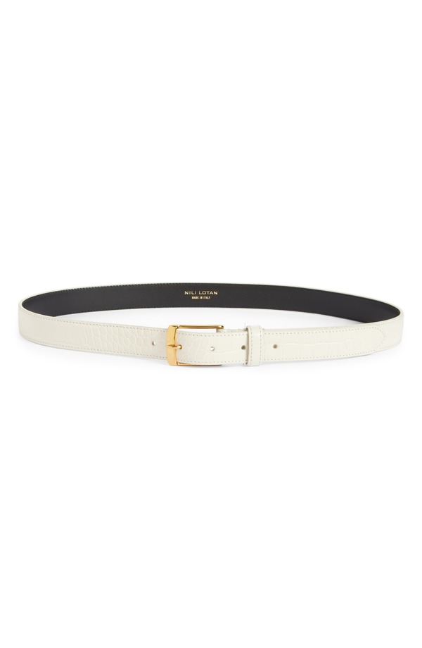 ニリロータン レディース 付属物 三尺帯 なめし革 Nili Lotan Dana Leather Belt Ivory W/ Gold Buckle 象牙色